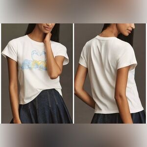 NWOT Anthropologie By Anthropologie Swan Graphic Tee - ivory blue yellow - XS IR